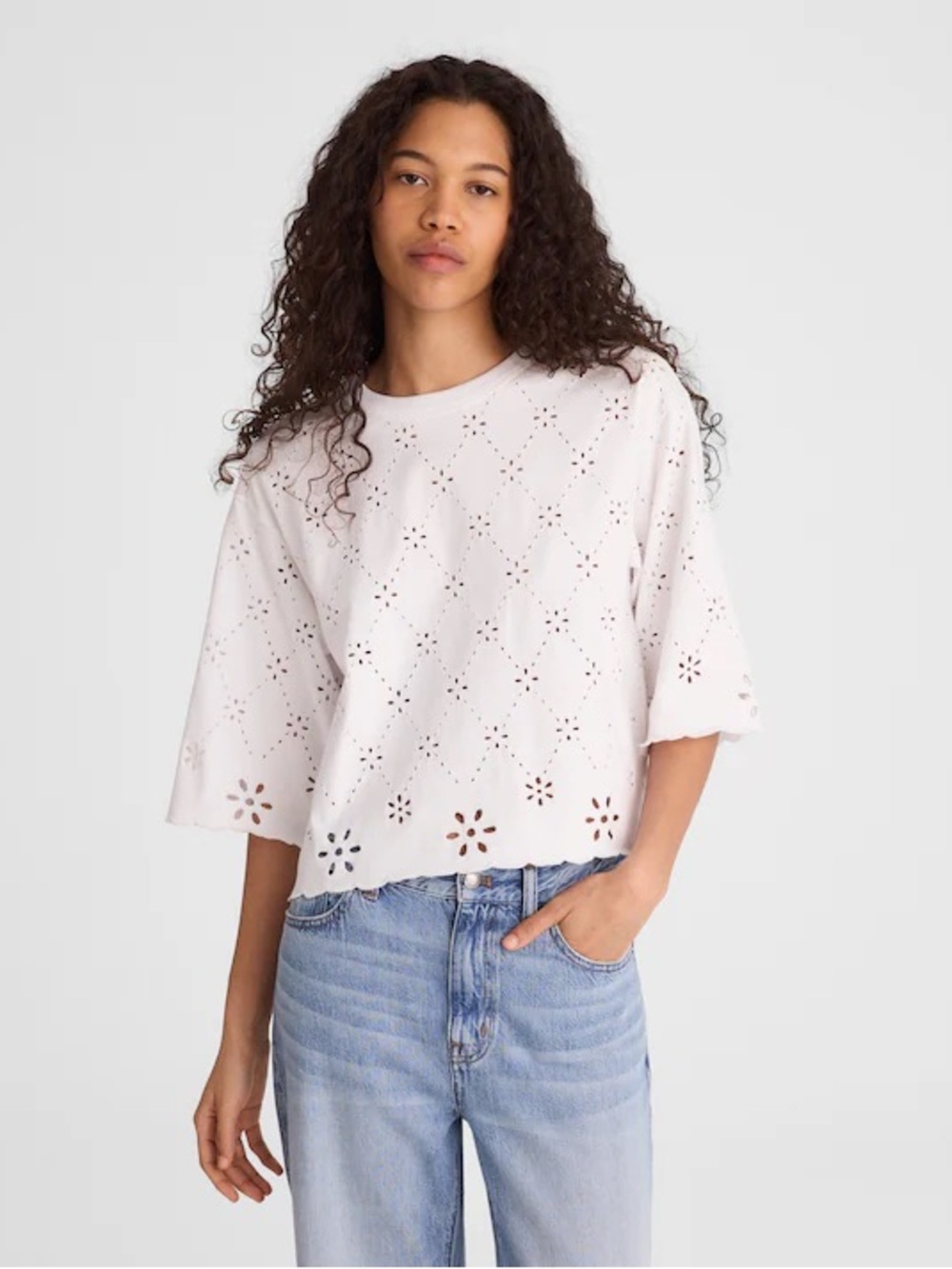 Madewell The Embroidered Boxy Crop Tee in Allday Jersey xs